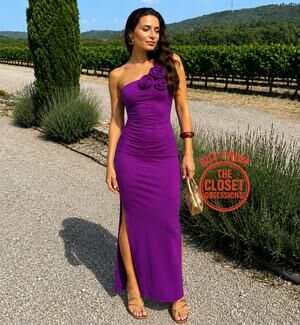 Mango NWT Purple One Shoulder Ruched Midi Dress 6 8